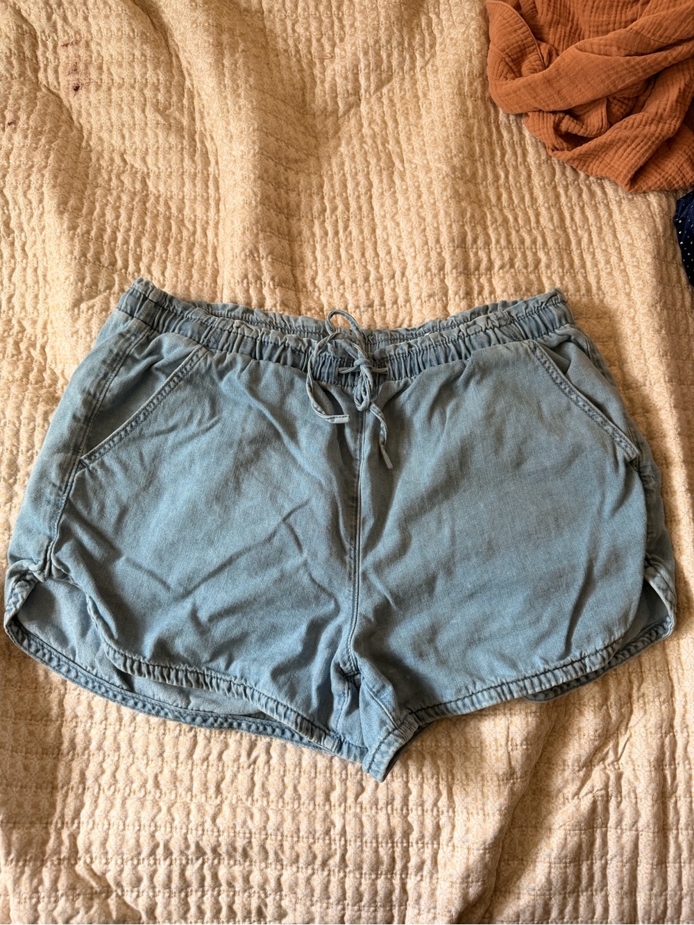 American Eagle Outfitters Washed Light Blue Drawstring Athletic Shorts